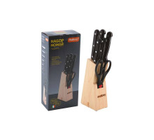 Ножи кухонные, ножницы с подставкой 7 пр. Mallony MAL-S01B (985308), нерж. ст./дерево