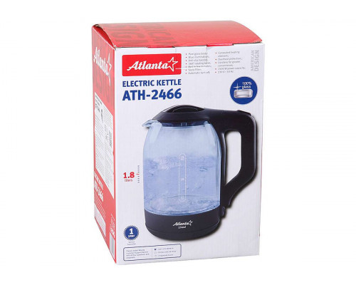Чайник электрический Atlanta ATH-2466 черный стекло диск 1,8 л 1500 Вт