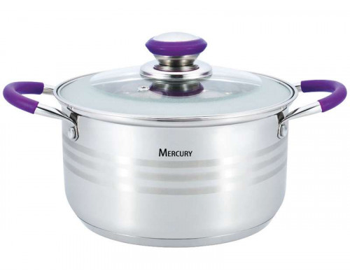 Кастрюля MC-6314 Mercury 6,1л нерж. ст. инд. с крыш. силикон. ручк. матовый