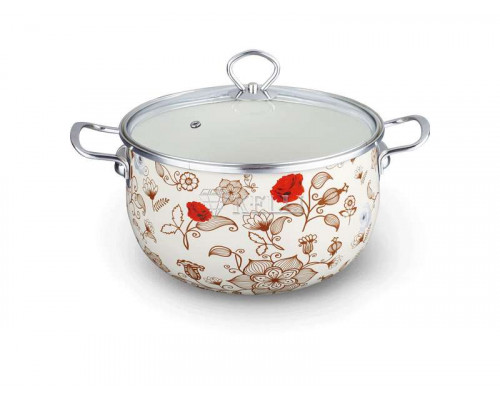 Кастрюля KL-4458-22 Kelli 5,3л нерж. ст. инд. с крыш. эмаль бел. декор