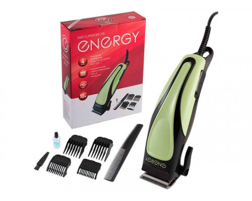 Машинка для стрижки волос Energy EN-709 004705 4 насад. 3-12мм от сети пластик/нерж сталь зелёный
