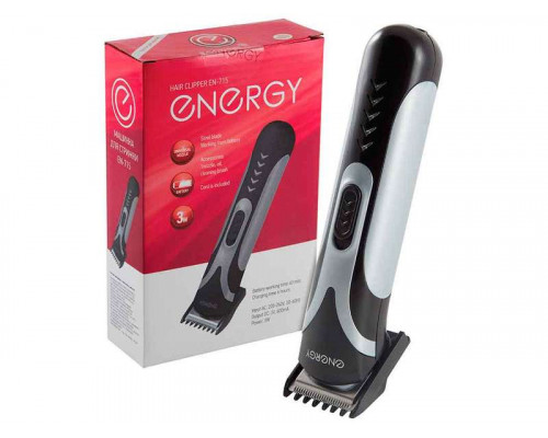 Машинка для стрижки волос Energy EN-715 004708 1 насад. аккумулятор пластик/нерж сталь серый/чёрный
