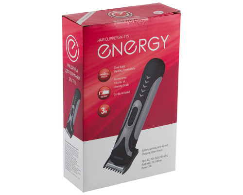Машинка для стрижки волос Energy EN-715 004708 1 насад. аккумулятор пластик/нерж сталь серый/чёрный
