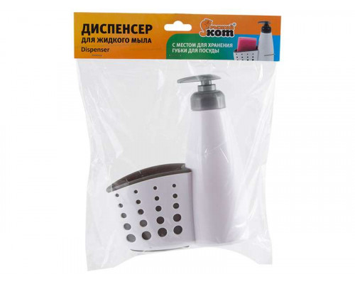 Дозатор для ж. мыла (004664) Рыжий кот с подст. для губки 13x7x19см. 0,2л пластик бел-сер.