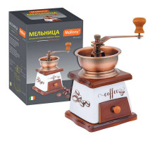 Мельница-кофемолка ручн. дерев. (004686) Mallony механ. 10х16см. квадр. фарфор бел-кор.