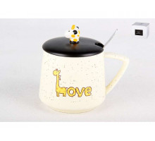 Кружка с крышкой и ложкой КОРАЛЛ "LOVE" 3274, 0,3 л, керам.