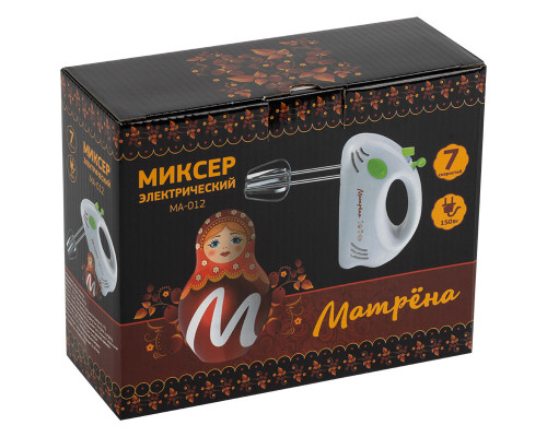 Миксер погружной МА-012(005494) МАТРЁНА 150Вт электр. 7скор. пластик бел-зел.