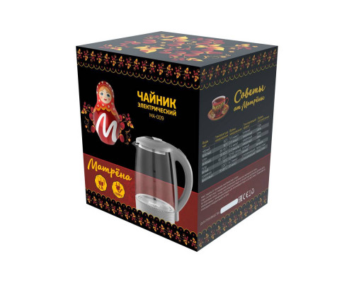 Чайник электрический Матрена МА-009 005417 2л стекло 1500Вт серый