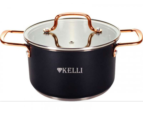 Кастрюля KL-4276 Kelli 2,1л нерж. ст. с крыш. золот. руч. черн.