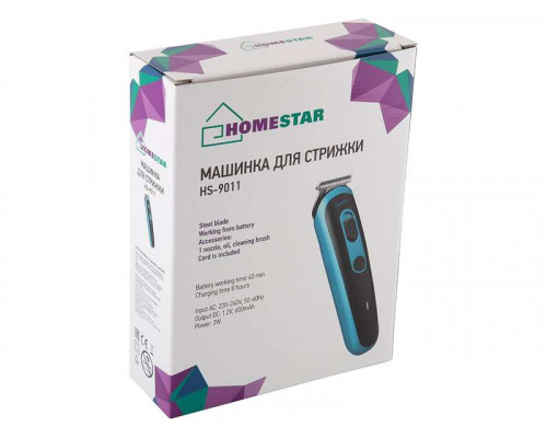 Машинка для стрижки волос Homestar HS-9011 005843 4 насад. аккумулятор пластик/нерж сталь чёрный/гол
