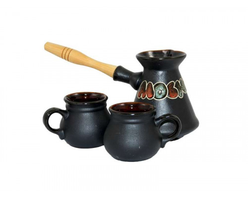 Кофейный набор 7789 Славянская керамика (Турка+2чашки) с дер. руч. керам.