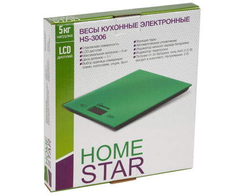 Весы кухон. электр. HS-3006(002816) Homestar м. вес-5кг. стекло зеленый