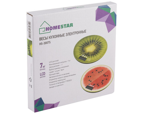 Весы кухон. электр. HS-3007S(004903) Homestar м. вес-7кг. d-19см. стекло