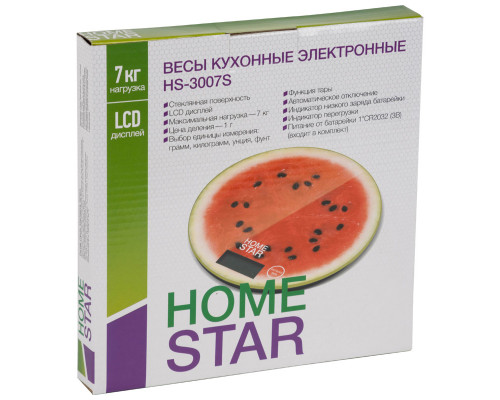 Весы кухон. электр. HS-3007S(004903) Homestar м. вес-7кг. d-19см. стекло