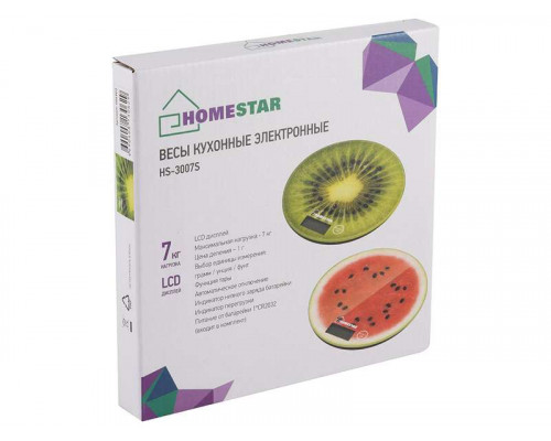 Весы кухон. электр. HS-3007S(004903) Homestar м. вес-7кг. d-19см. стекло