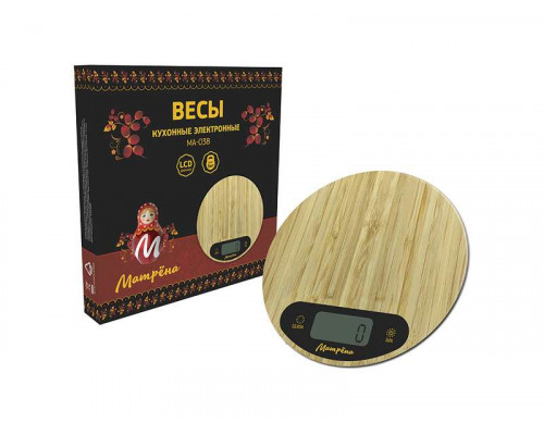 Весы кухон. электр. МА-038(007161) МАТРЁНА r-18,9см. м. вес-7кг. бамбук беж.