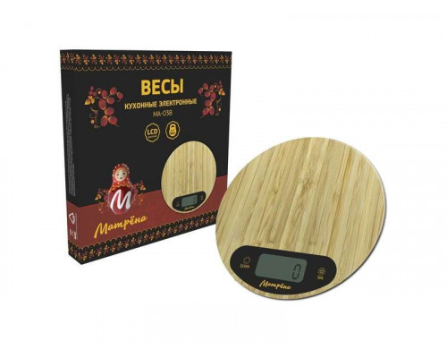 Весы кухон. электр. МА-038(007161) МАТРЁНА r-18,9см. м. вес-7кг. бамбук беж.