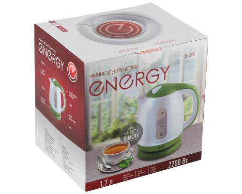 Чайник электрический Energy E-293 005211 1,7л пластик 2200Вт бел-зел.