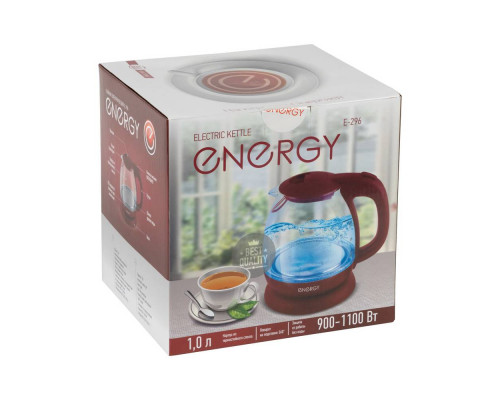 Чайник электрический Energy E-296 005216 1л стекло 1100Вт красный