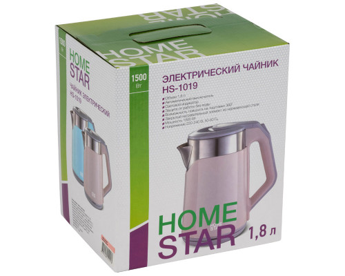 Чайник электрический Homestar HS-1019 розовый нерж.ст. диск 1,8 л 1500 Вт