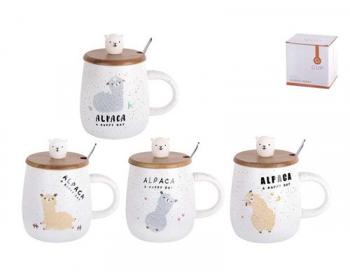 Кружка KR662 КОРАЛЛ "Альпака" 4 диз. с крыш. и ложк. 0,45л керам.