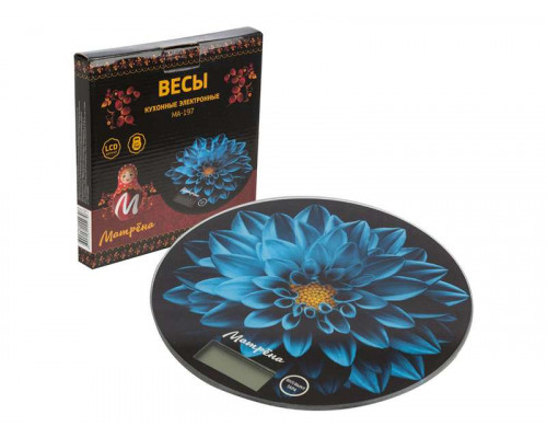 Весы кухон. электр. МА-197(008117) МАТРЁНА м. вес-7кг. стекло голубой цветок