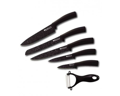 Ножи набор Kelli KL-2031 6пр сталь мрам.покр. ручка пластик черный