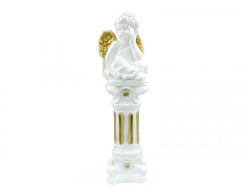 Статуэтка 0163(Ангел на колонне №2) ОГРОМНЫЙ 52см. белый с золот.