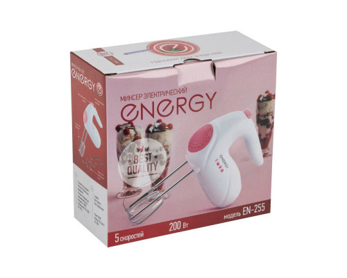 Миксер ручной ENERGY EN-255 007156 200Вт 5 скор. 4 насад. пластик/нерж сталь белый/розовый