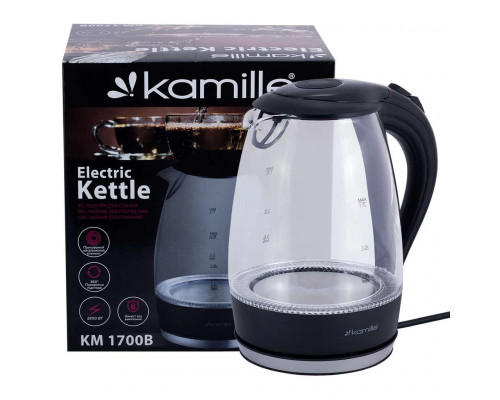 Чайник электрический Kamille KM-1700B черный стекло диск 1,7 л 2200 Вт
