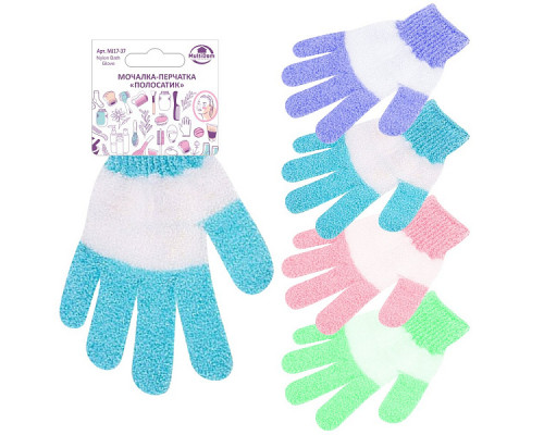 Мочалка-перчатка MJ17-37 "Полосатик" 14см нейлон