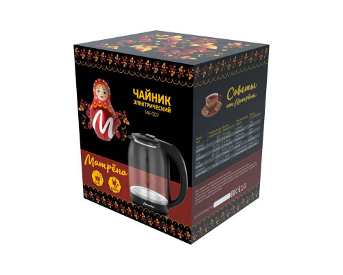 Чайник электрический МАТРЁНА МА-007 черный стекло диск 1,8 л 1500 Вт
