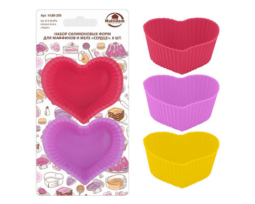 Формы для маффинов VL80-293 "Сердце" 6шт. силикон