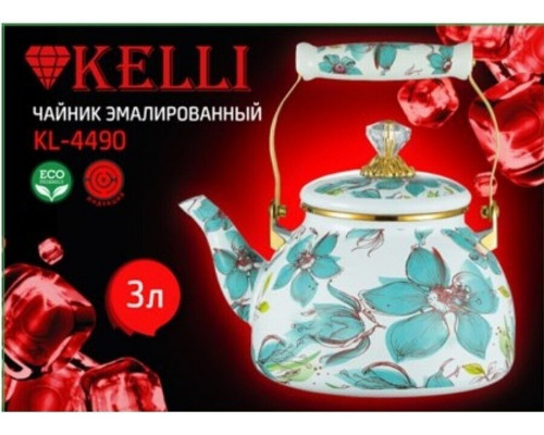 Чайник KELLI KL-4490 3л сталь эмаль белый с рисунком