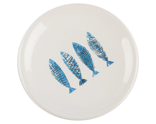 Мыльница DH-FISH(008269) Рыжий кот "Рыбки" 11х11х2,5см. керам. бел.