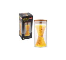 Банка для сыпучих продуктов Mallony "BAMBU" 004448, 1,3л, 10 см, стекло/бамбук, кругл., прозр.