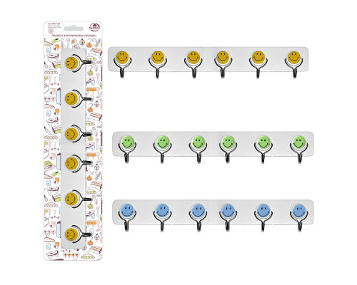Планка 6 крючков Мультидом Улыбка SM27-129 металл/пластик цвет в асс.