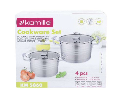 Кастрюли набор КМ-5860 Kamille 4пр. 16х9см + 18х9см. нерж. ст.