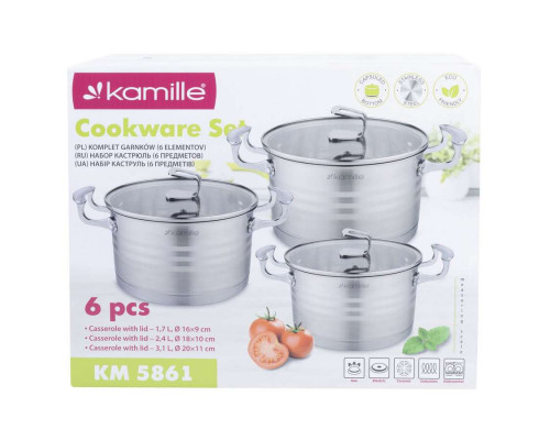 Кастрюли набор КМ-5861 Kamille 6пр. 16/18/20см. нерж. ст.