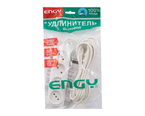Удлинитель ENGY"Премиум"(186702) 5м. 4роз. бел.