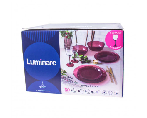 Столовый сервиз Q0016 "Idylle Lilac" LUMINARC 30пр. 12/18/19/25см/245мл.