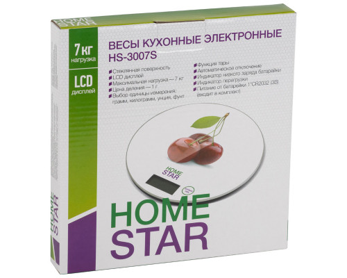 Весы кухон. электр. HS-3007S(101218) Homestar "Вишня" м. вес-7кг. стекло