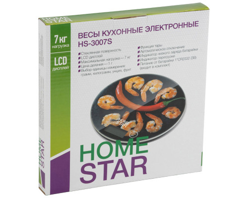 Весы кухон. электр. HS-3007S(101219) Homestar "Креветки" м. вес-7кг. стекло