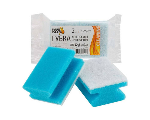 Губки набор Рыжий кот 002625 для посуды 2шт поролон/фибра голубой