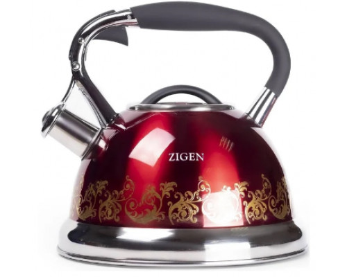 Чайник ZIGEN ZG-553 3л нерж сталь свисток красный с декор