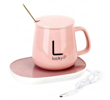 Кружка с крышкой и ложкой "Lucky" 1060065-1, 0,44 л, керам., роз.