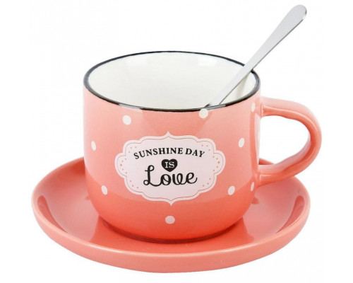 Чашка с блюдцем и ложкой 1760185-2 "Sunshine day" 180 мл. роз.