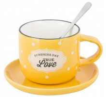 Чашка с блюдцем и ложкой 1760185-3 "Sunshine day" 180 мл. желт.