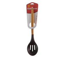 Ложка 35635-51 с прорезями с дерев. ручкой "Kitchenware" №220 силикон