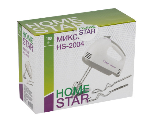 Миксер ручной HS-2004(002686) Homestar 100Вт электр. 7скор. 4насад. пластик бел.